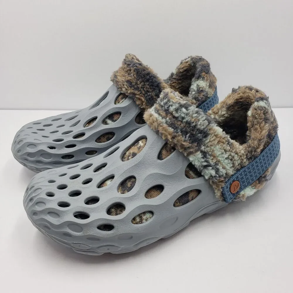 Merrell Hydro Moc 2 Snug Highrise Men 10 Gray Camo Fleece Lined Clogs Shoes